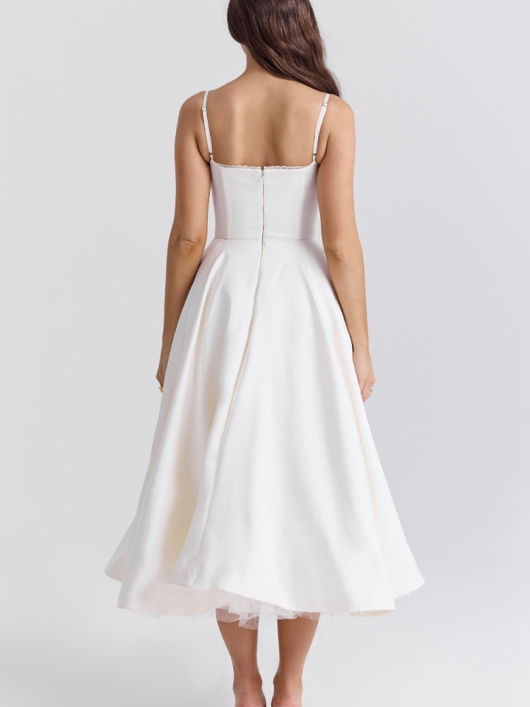 Weißes Tüll-Midi-Kleid