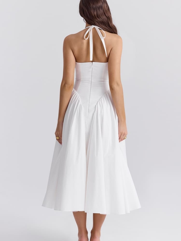 Weißes Neckholder-Midikleid aus Baumwolle