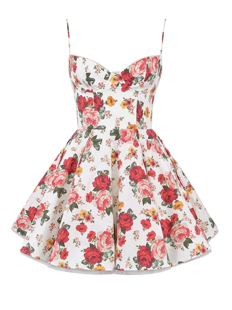 Italienisches Rosenmuster Tüll Minikleid