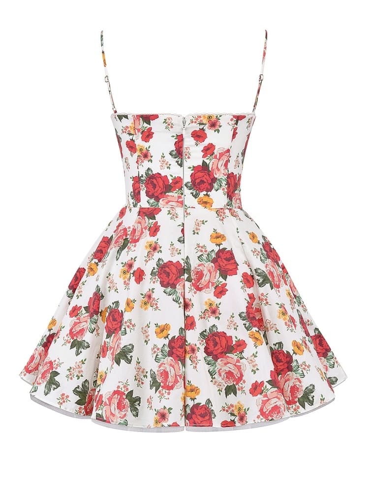 Italienisches Rosenmuster Tüll Minikleid