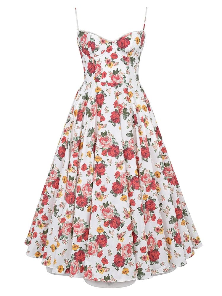 Italienisches Rosenmuster Tüll Midikleid