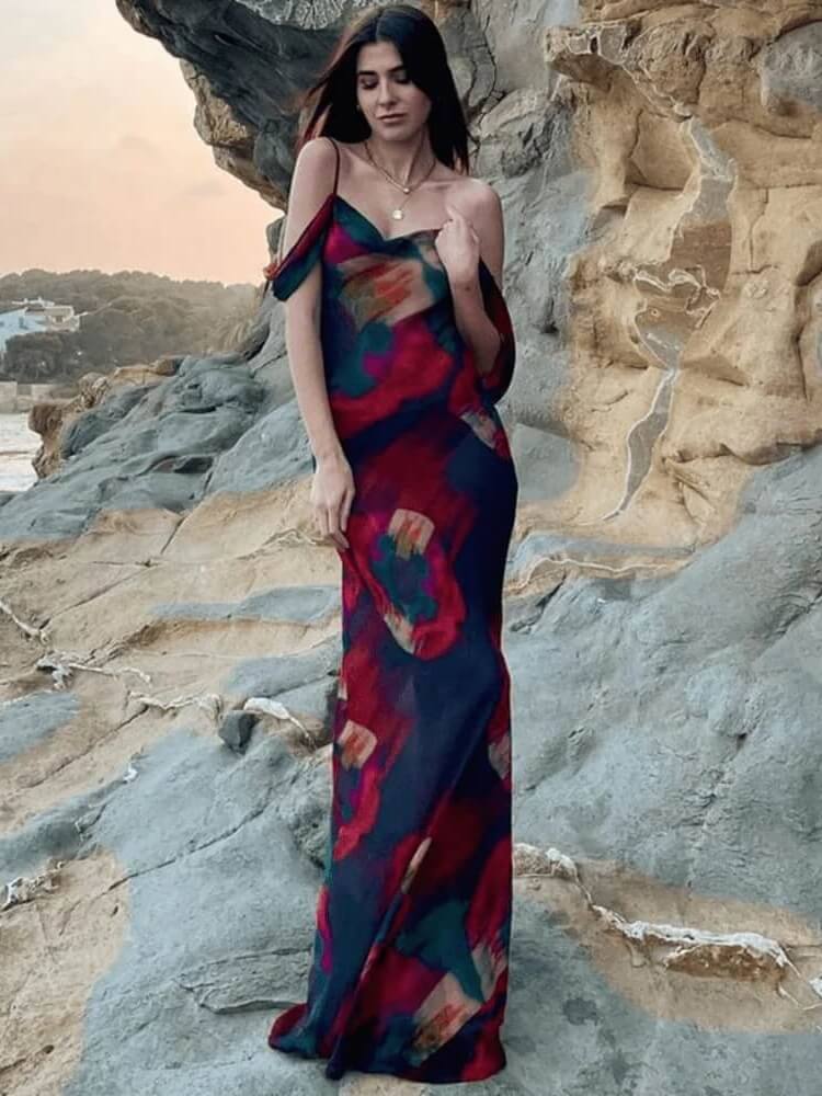Damen Maxikleid in Rot und Schwarz