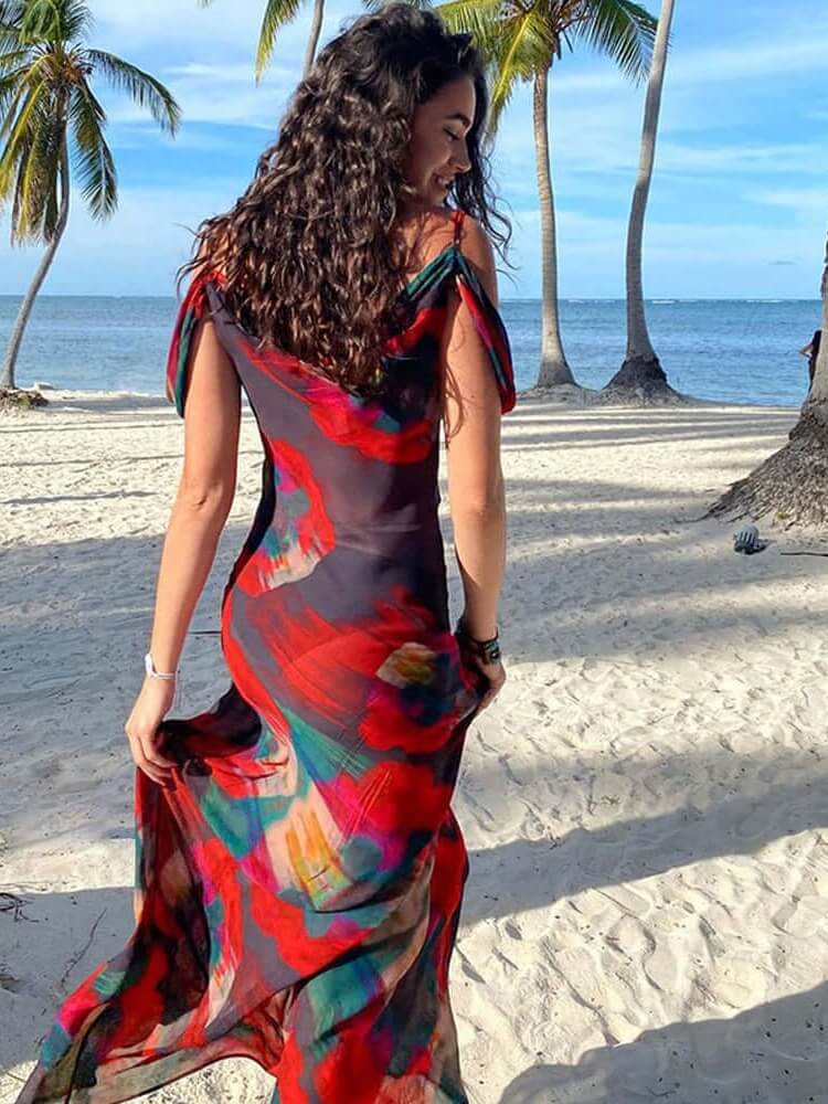 Damen Maxikleid in Rot und Schwarz