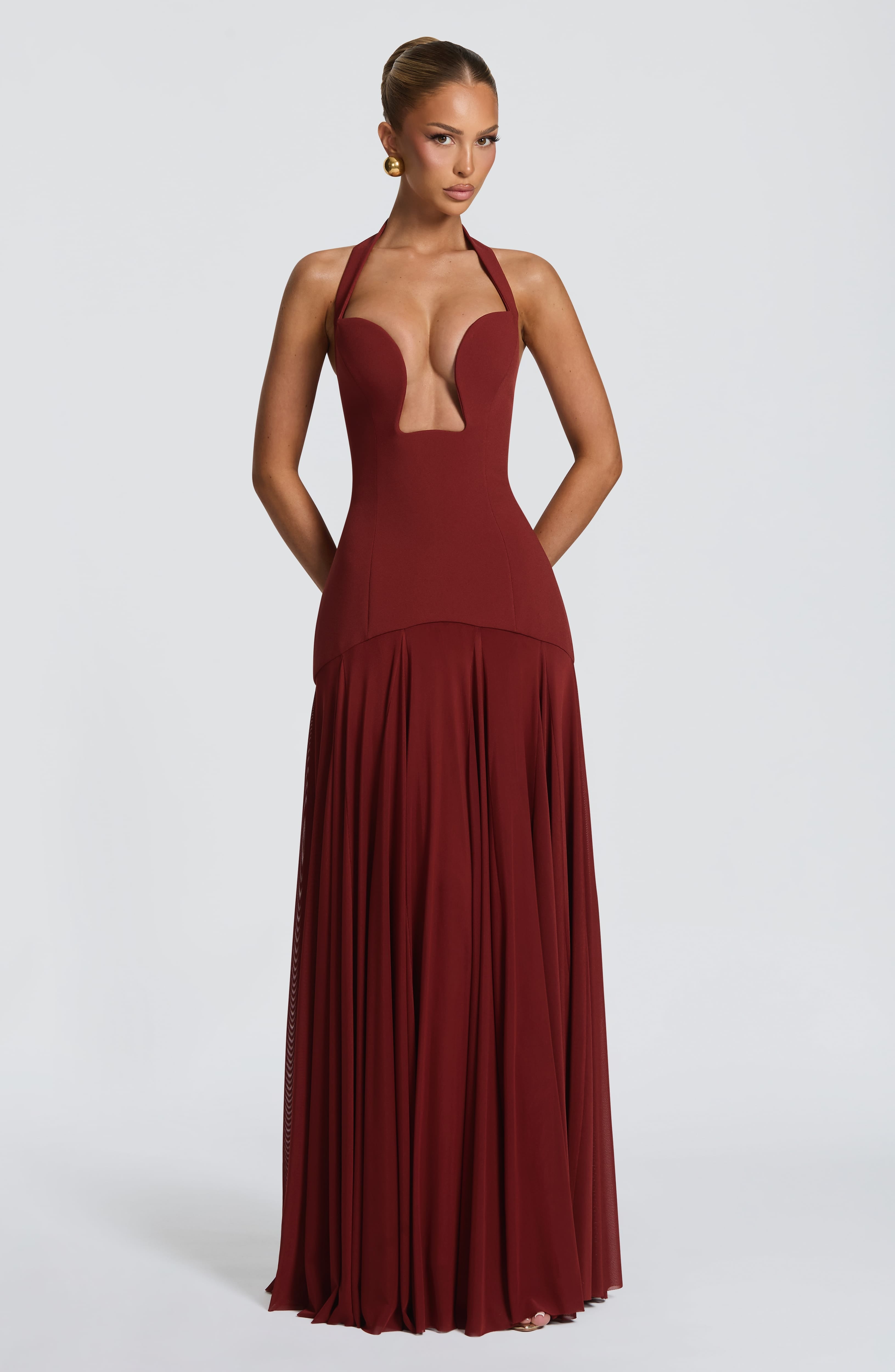 Burgundy Lace-Up Mermaid Gown