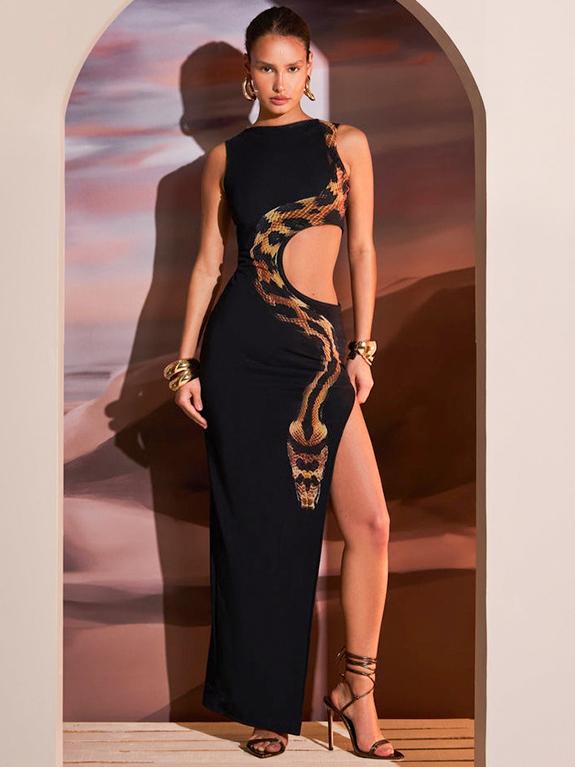 Eleganz trifft Verführung: Slim-Fit Maxikleid mit geschlitztem Rücken