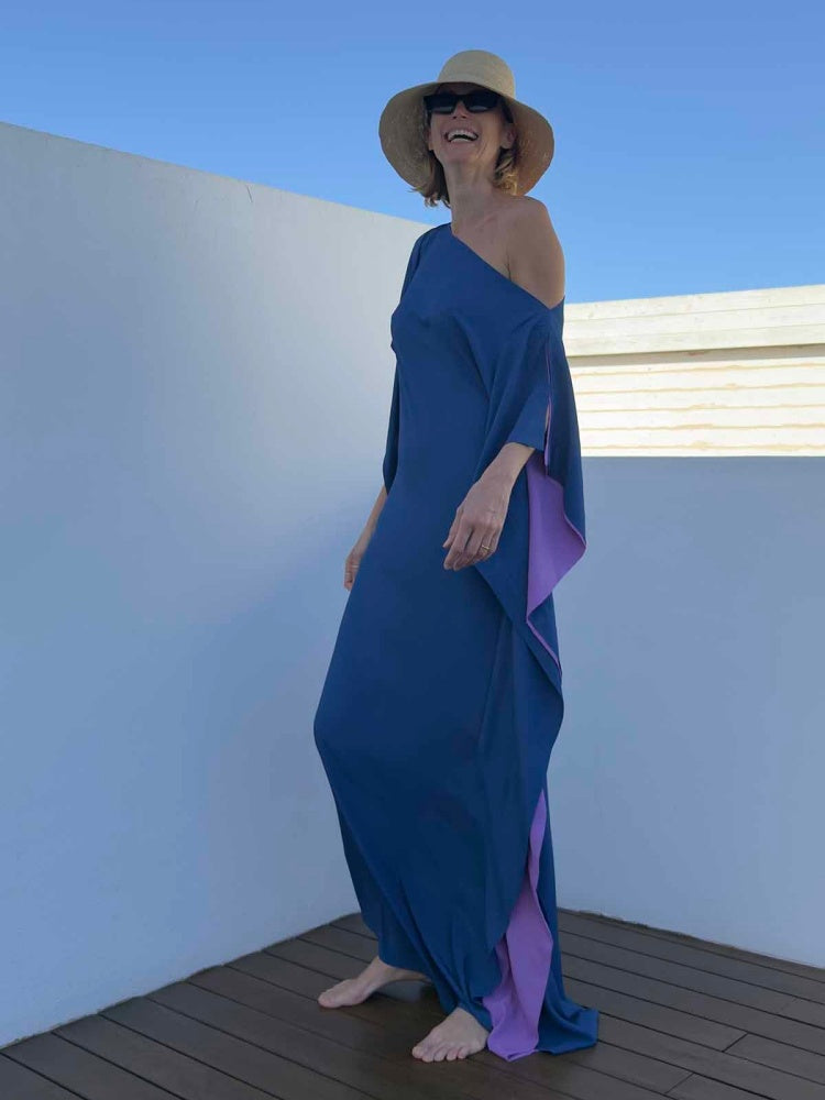 Zweifarbiger, asymmetrischer, fließender Maxikaftan