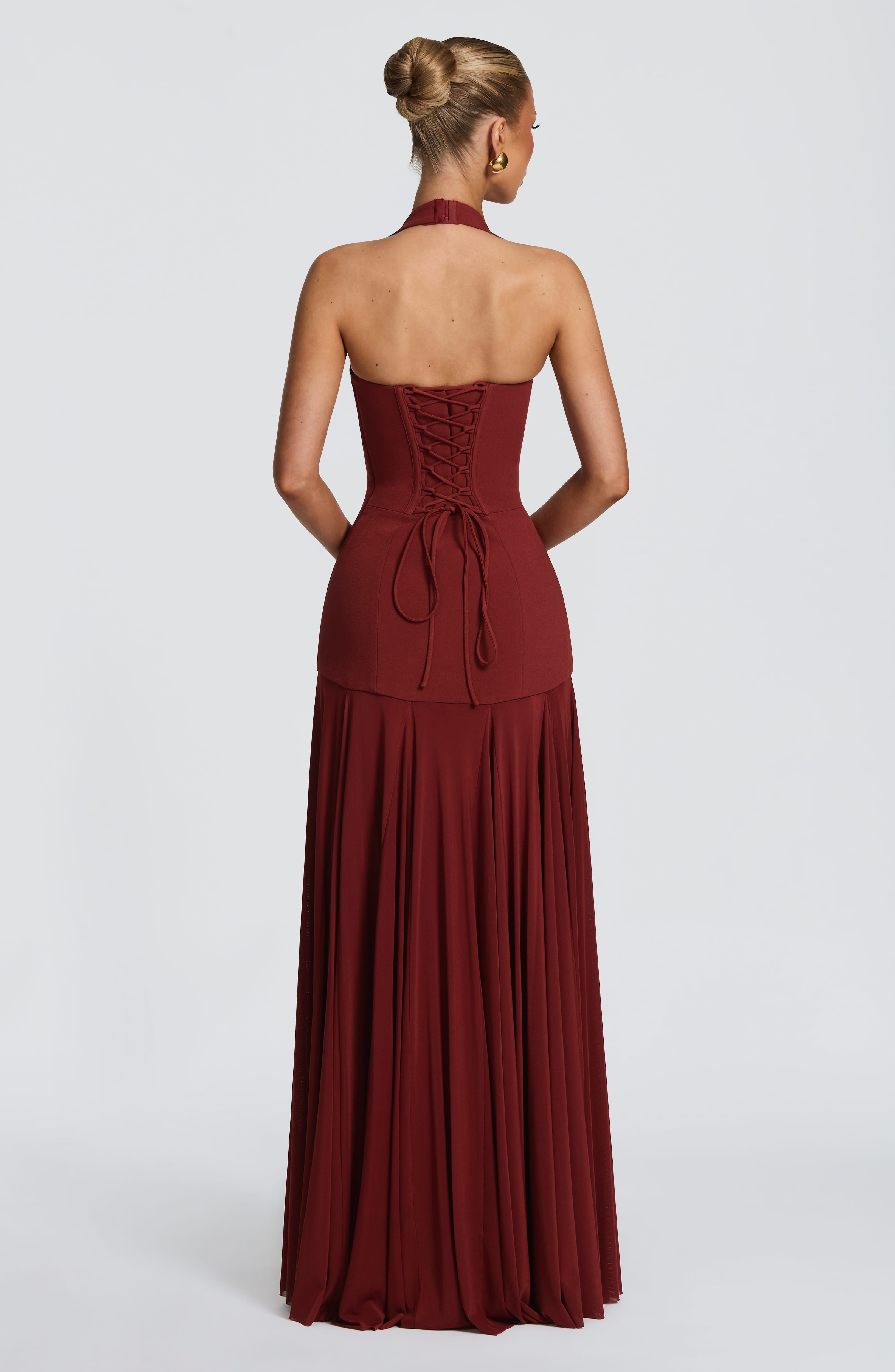Burgundy Lace-Up Mermaid Gown