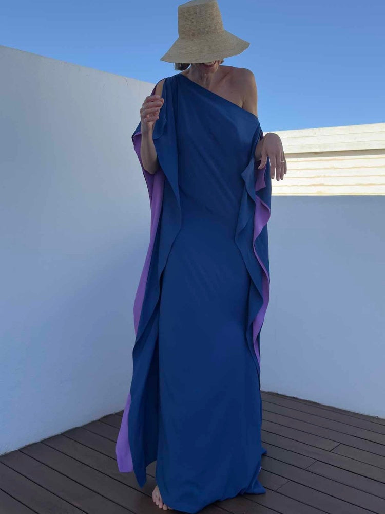 Zweifarbiger, asymmetrischer, fließender Maxikaftan