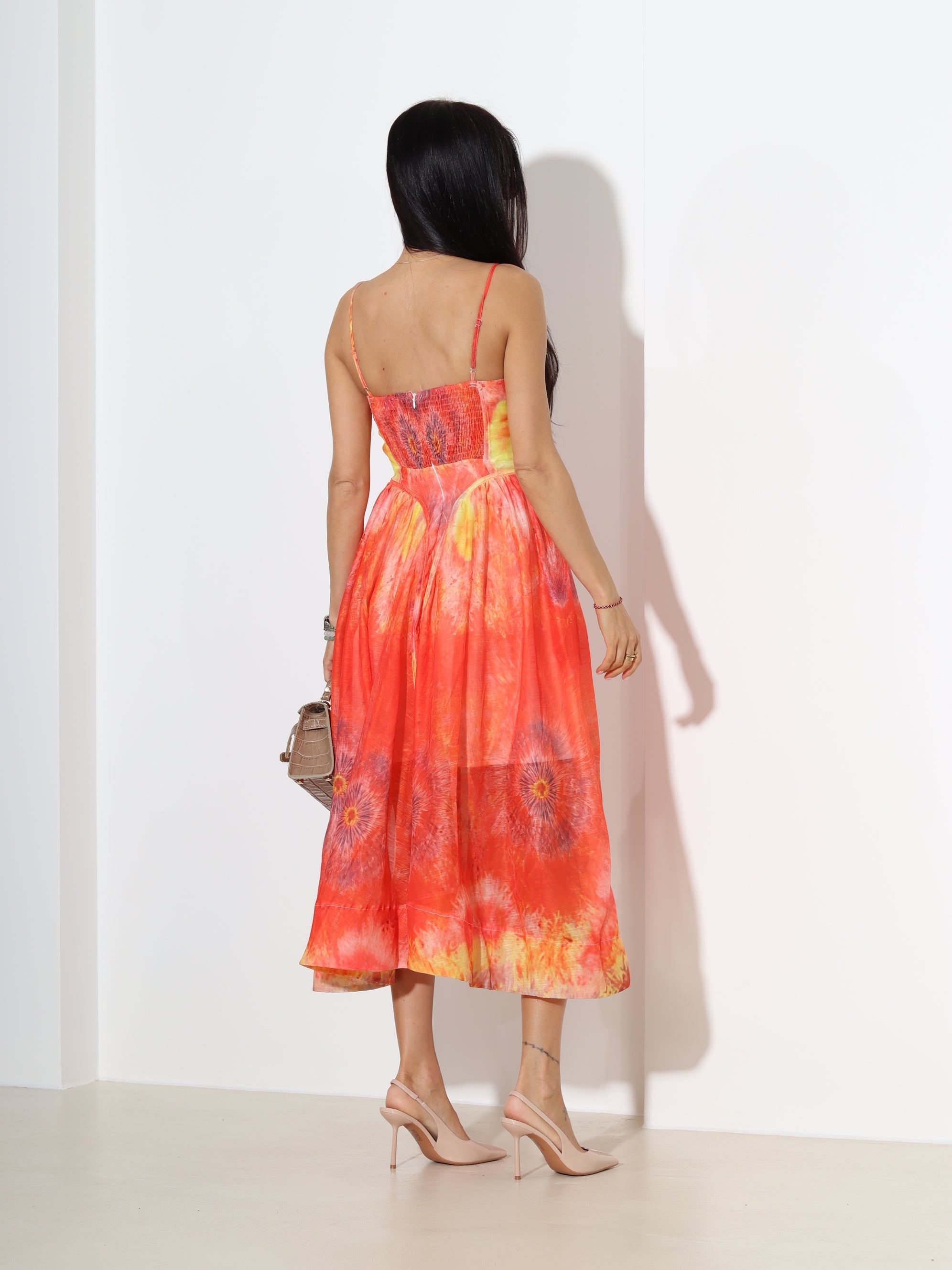 Sunset Tie-Dye Corset Midi Dress