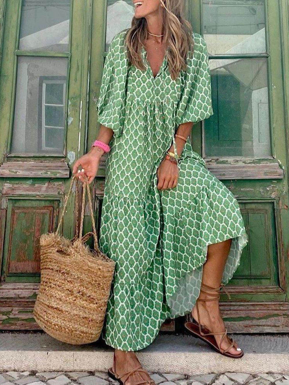 Bohemian bedrucktes Maxikleid