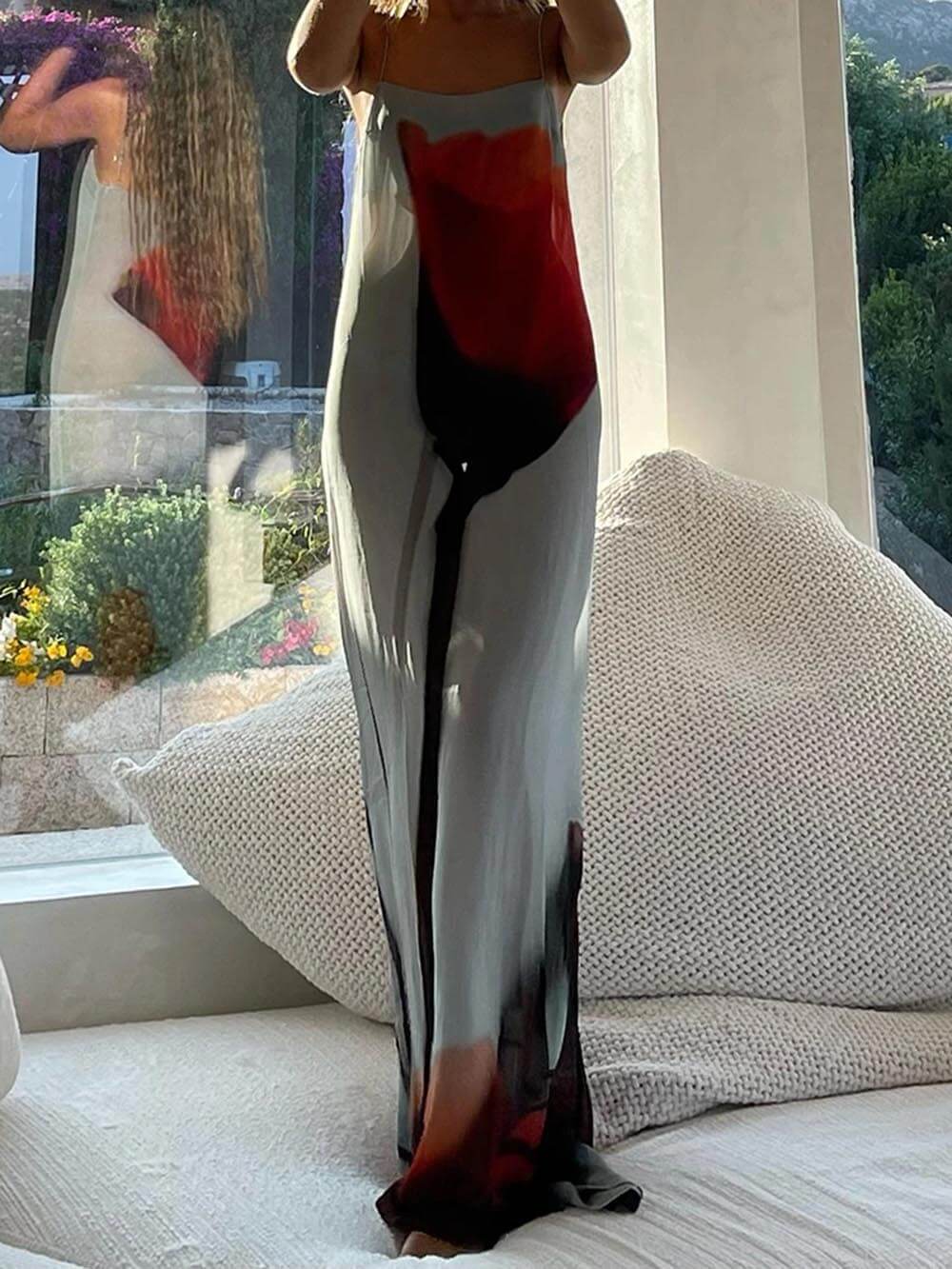 Urlaub Abstrakt Tulpenmuster Slip H-Linie Maxikleid