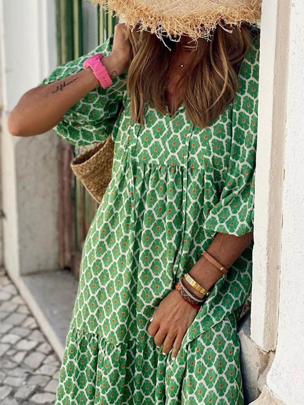 Bohemian bedrucktes Maxikleid