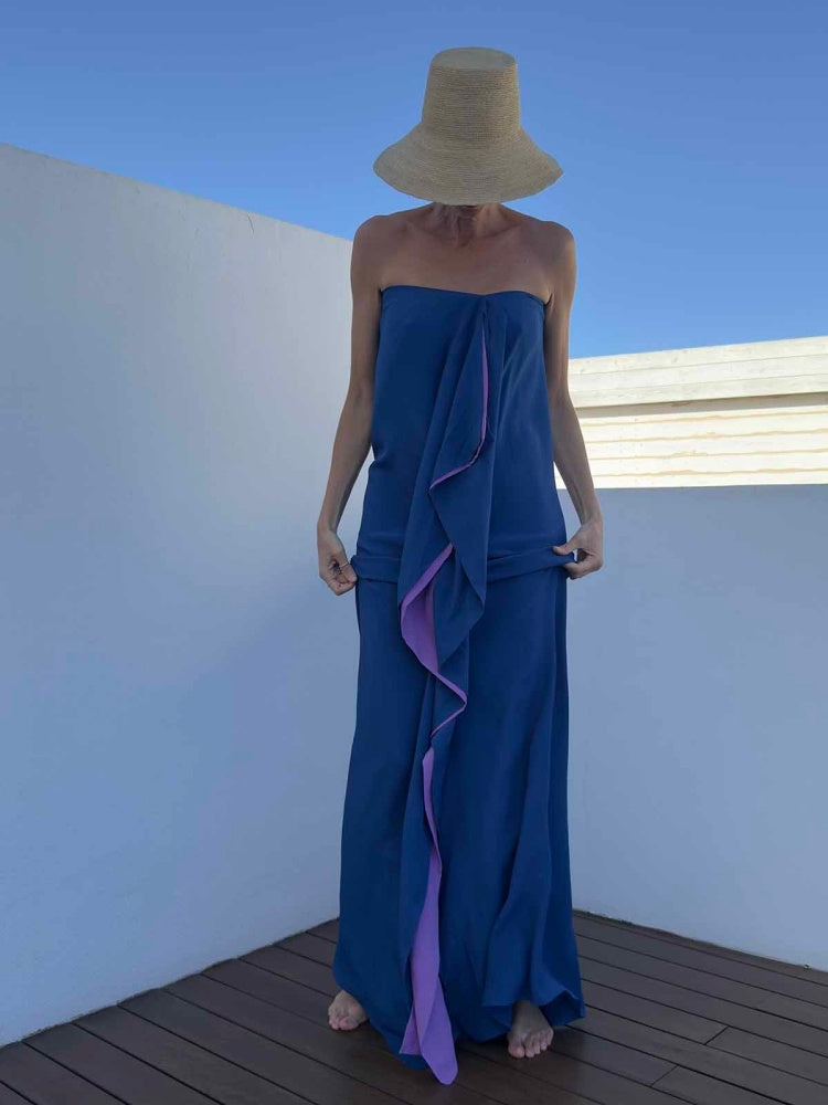 Zweifarbiger, asymmetrischer, fließender Maxikaftan