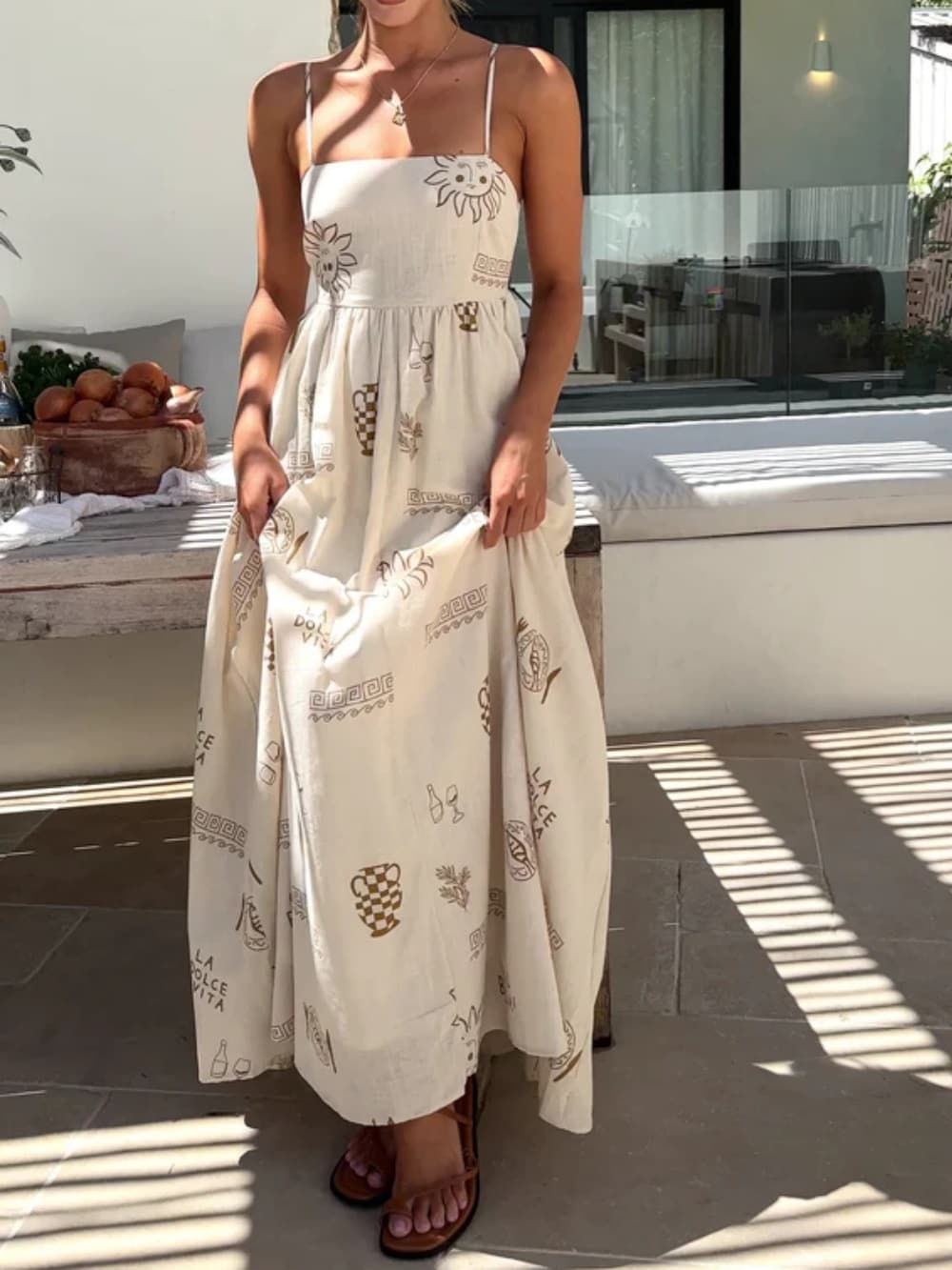 Chill Vibes rückenfreies Spaghetti-Träger Maxikleid