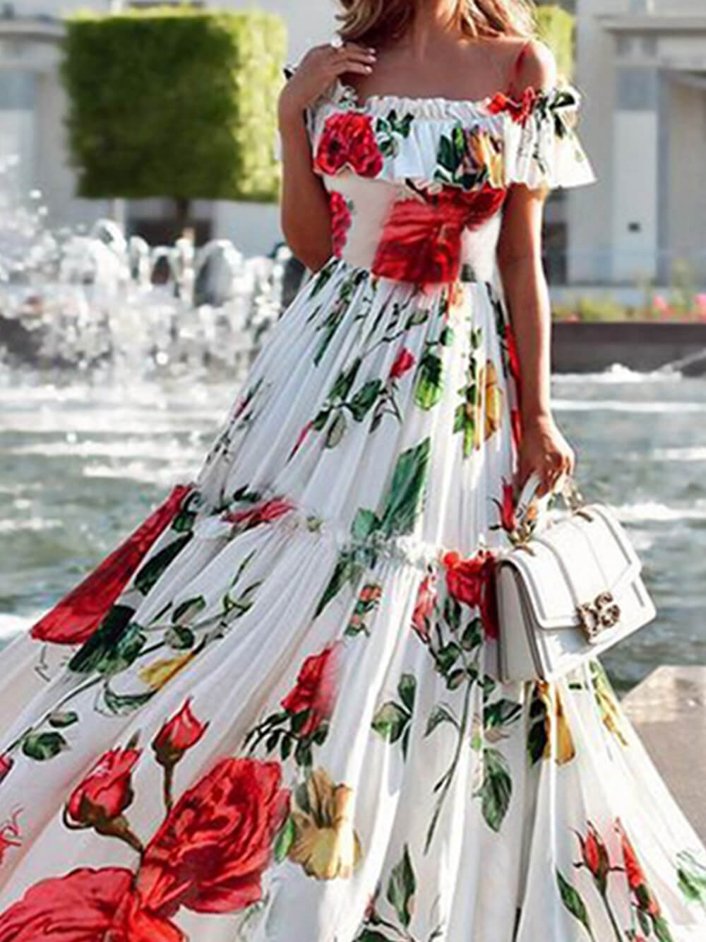 Bedrucktes One-Shoulder-Abendkleid