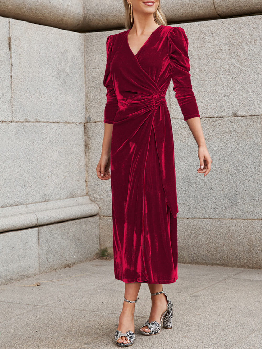Französische Eleganz Samtkleid Midi