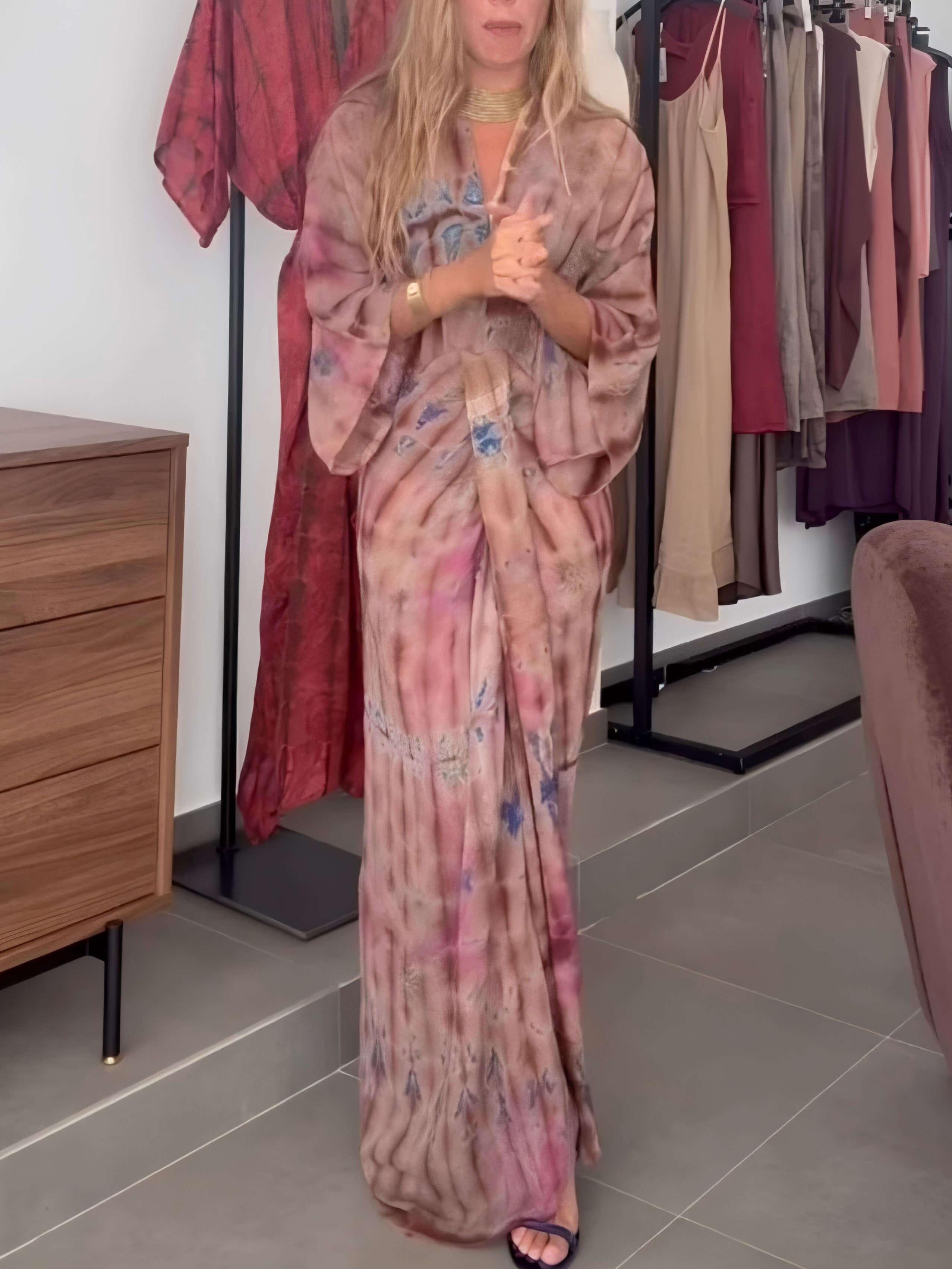 Bedrucktes Kleid im Kimono-Stil