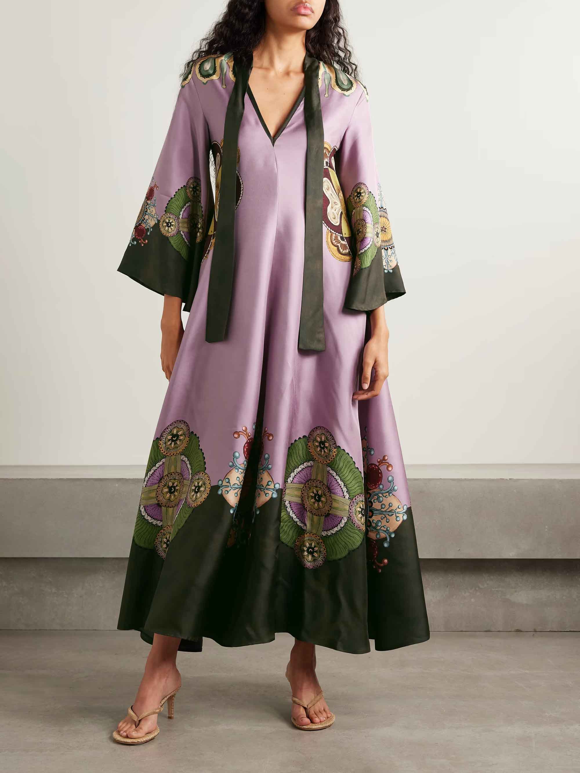Retro Elegantes Satin-Maxikleid mit Blumenmuster