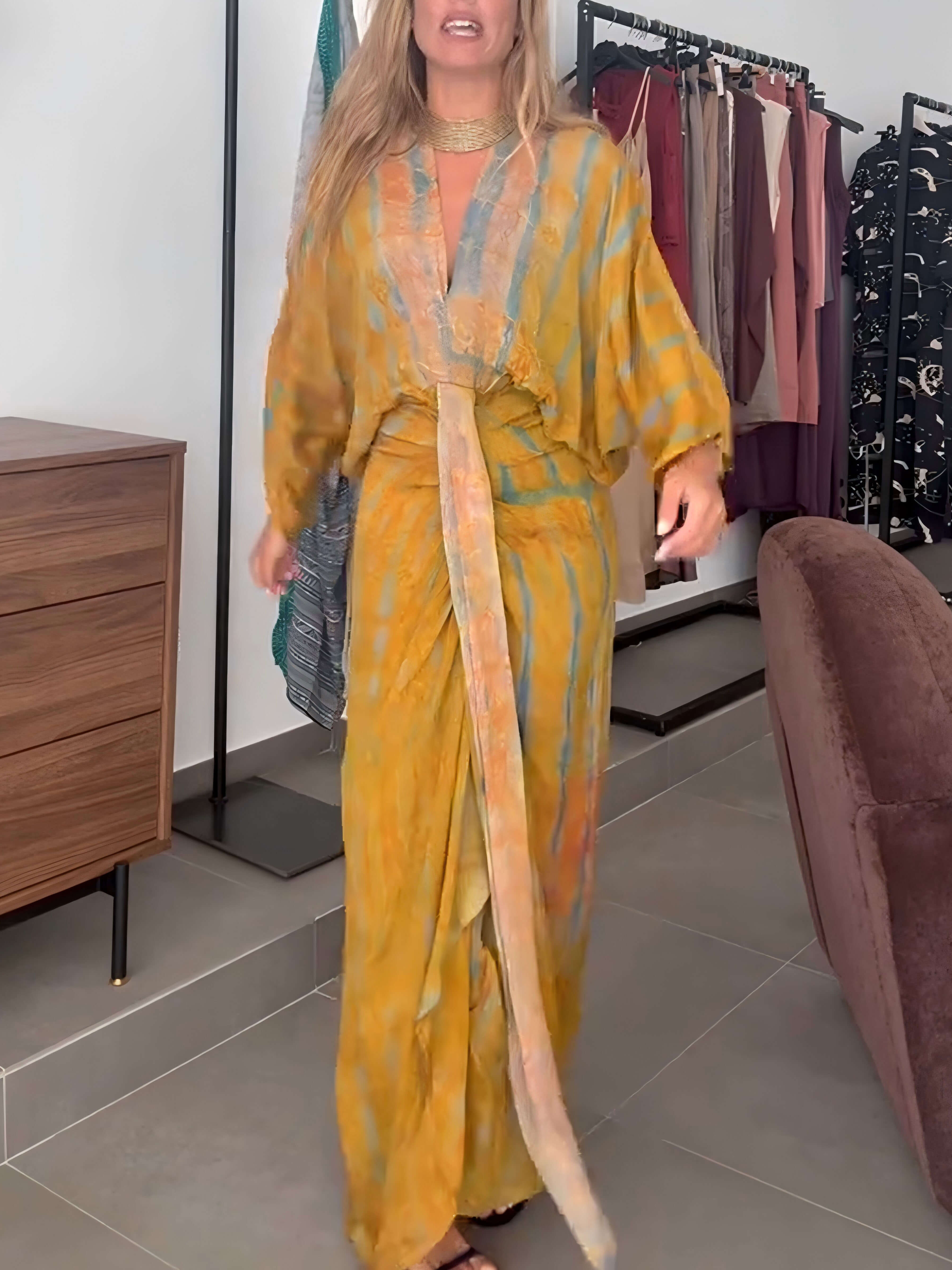 Bedrucktes Kleid im Kimono-Stil