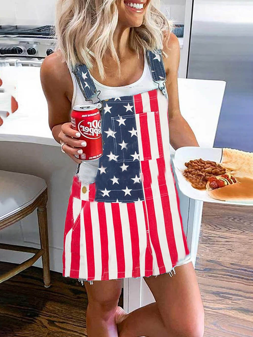 Independence Day Flaggenprint Minikleid mit Taschenriemen
