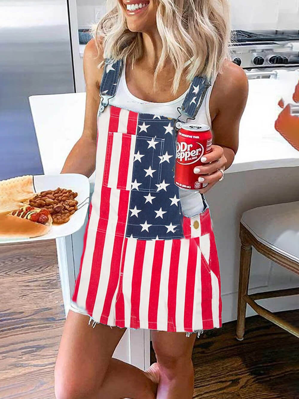 Independence Day Flaggenprint Minikleid mit Taschenriemen