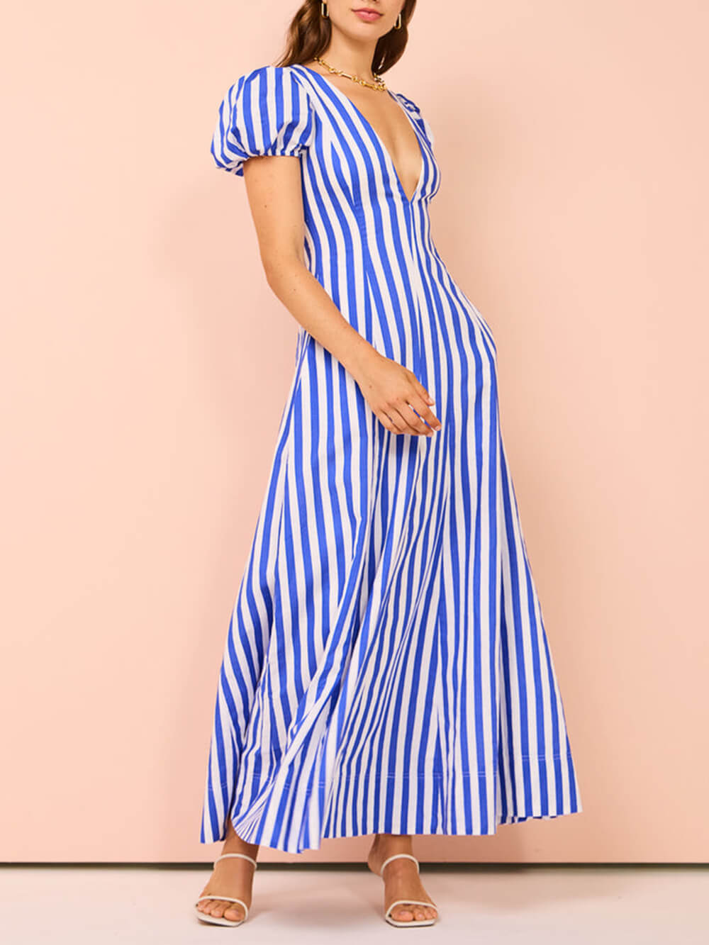 Maxikleid mit Ballonärmeln und Streifenmuster