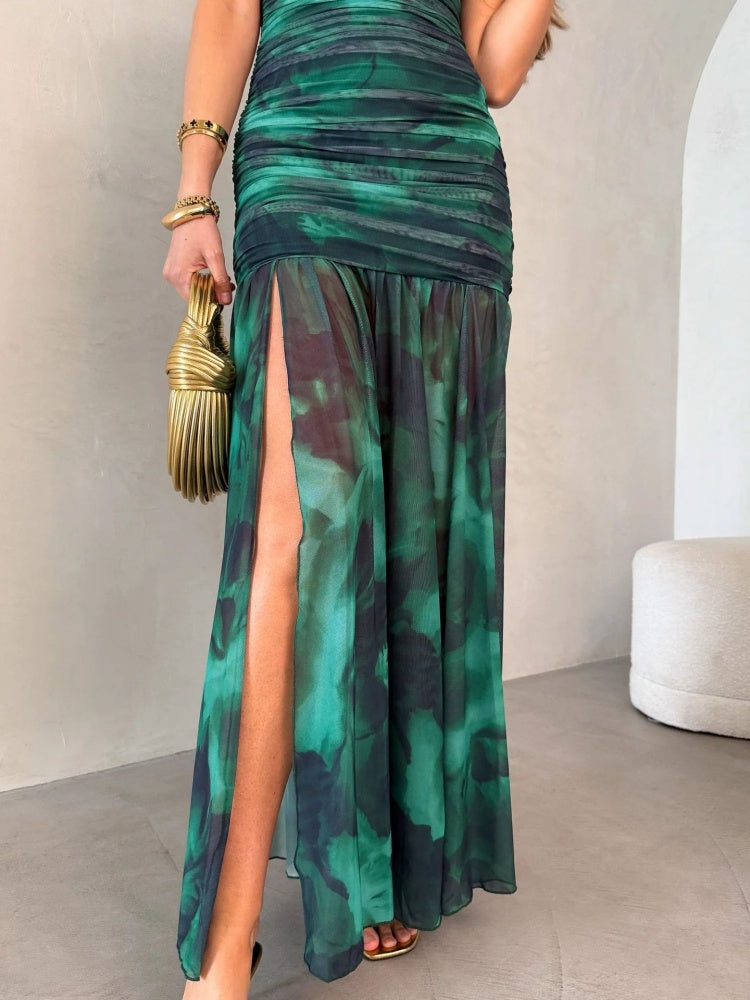 Fransen Bustier Maxikleid mit hohem Schlitz