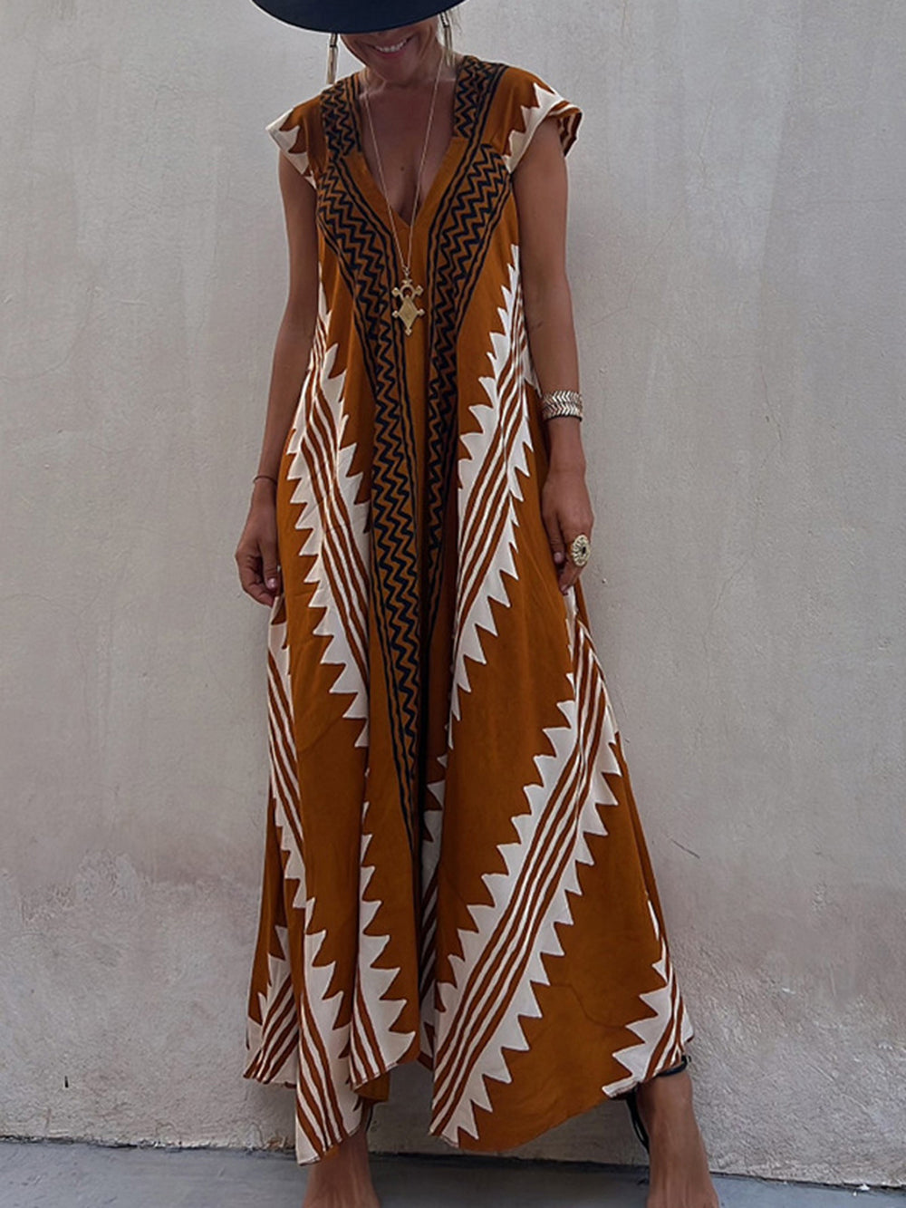 Shannon Maxikleid mit böhmischem Azteken-Print