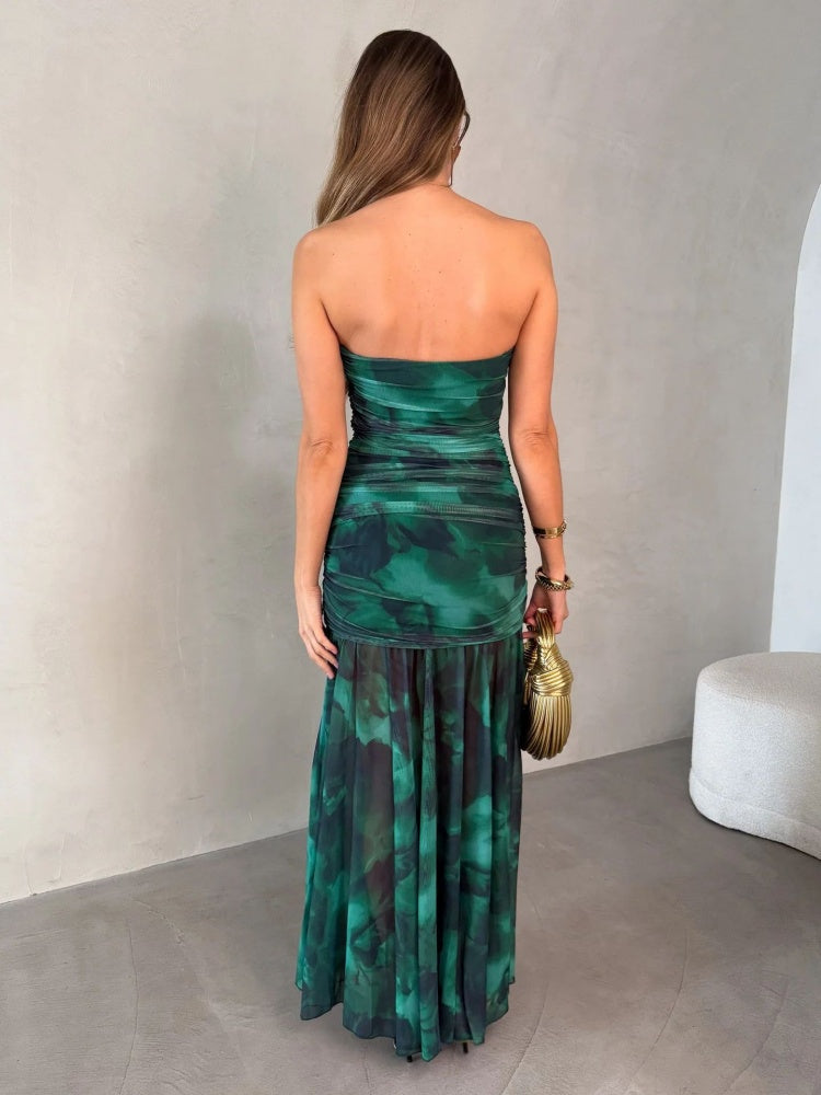 Fransen Bustier Maxikleid mit hohem Schlitz