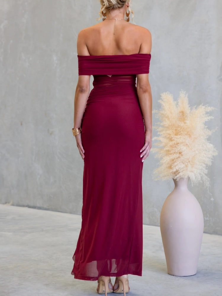 Schlitztes, durchscheinendes Bodycon Maxikleid