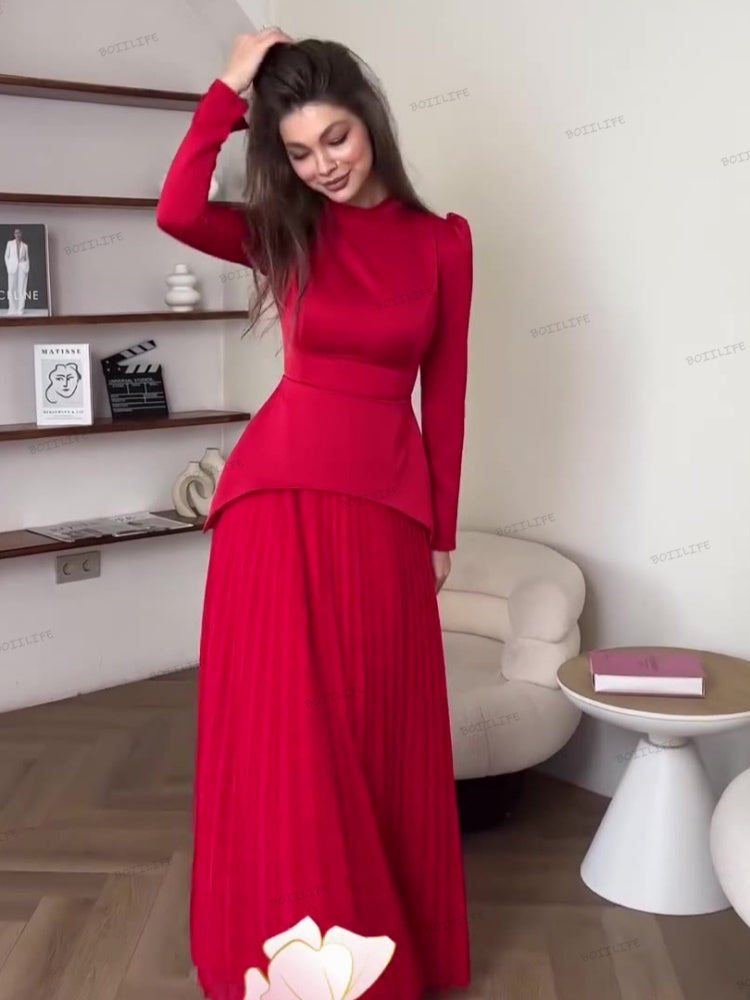 Color-Block-Splicing Slim-Fit Maxi-Kleid mit Schnürung und langen Ärmeln