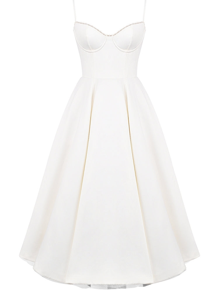 Weißes Tüll-Midi-Kleid