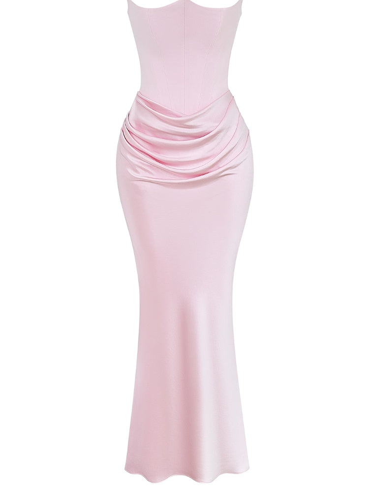 Pinkes trägerloses Bustier-Maxikleid