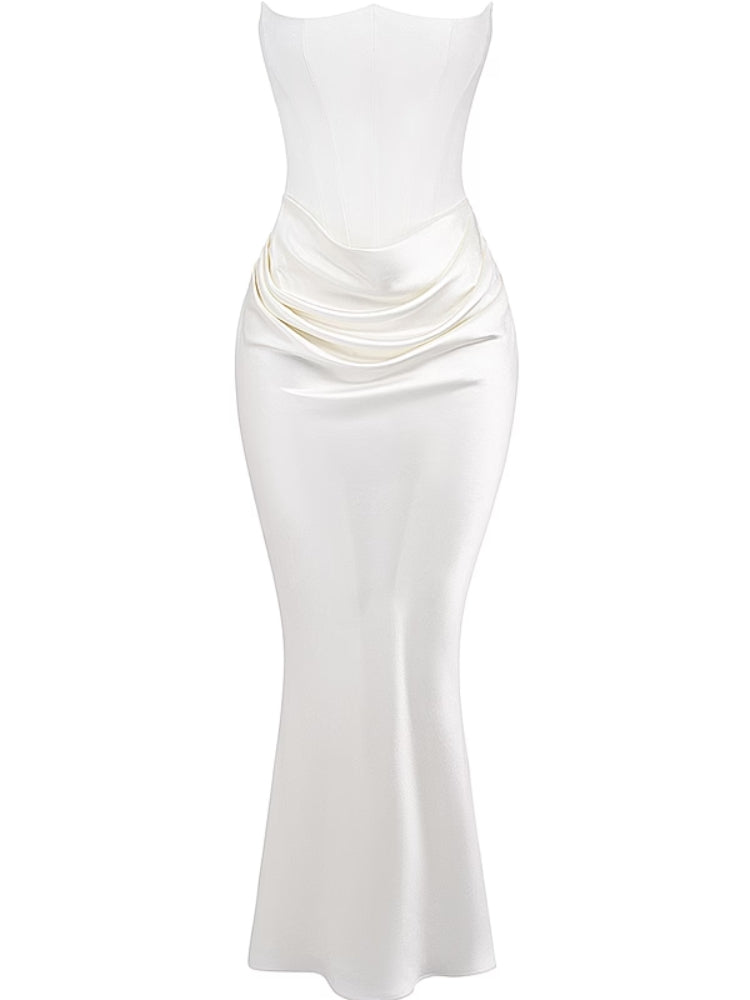 Elfenbeinfarbenes trägerloses Korsettkleid
