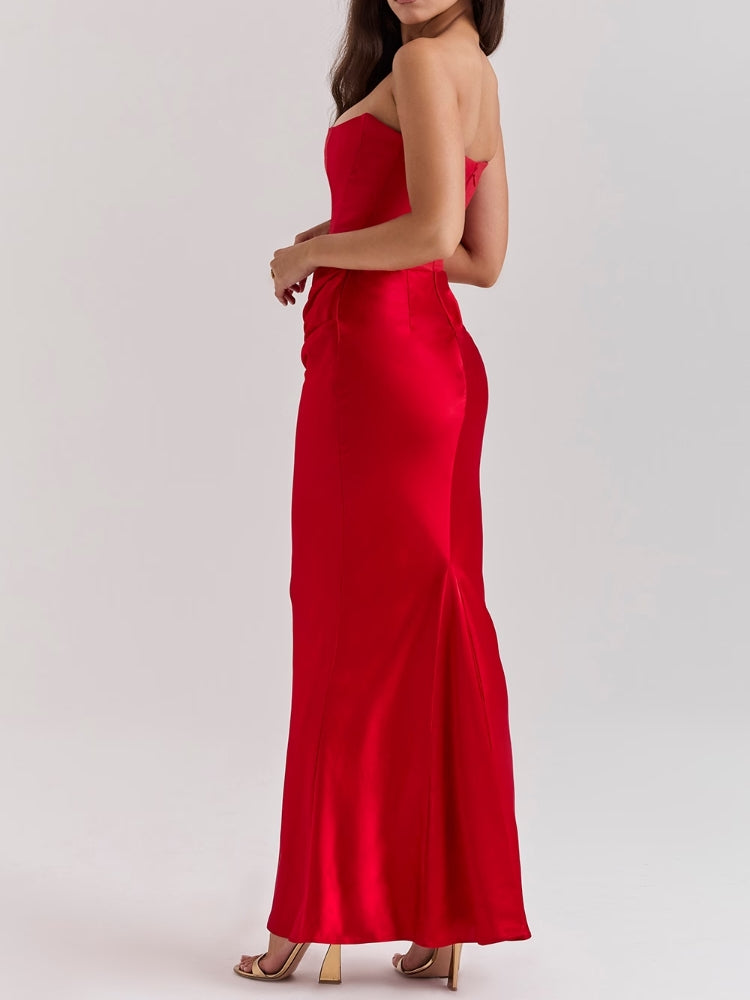 Scharlachrotes trägerloses Korsett-Maxikleid