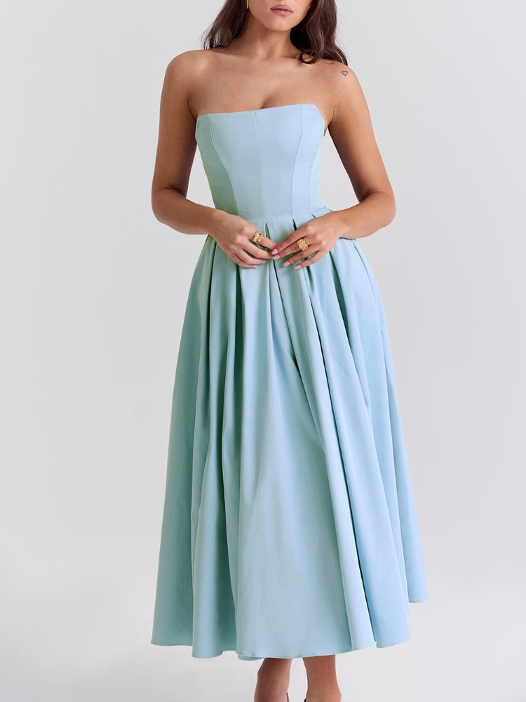 Trägerloses Midi-Sommerkleid in Toskanablau