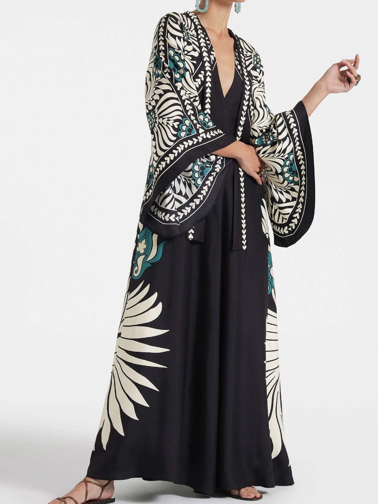 Magnifico bedrucktes Maxikleid – Schwarz