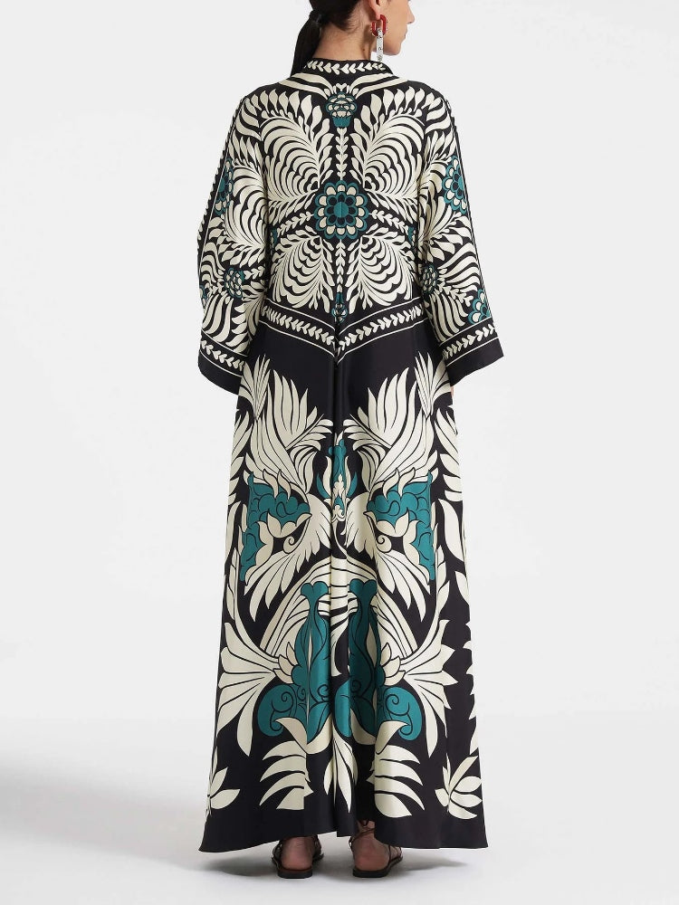Magnifico bedrucktes Maxikleid – Schwarz