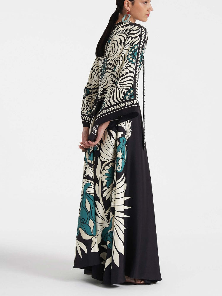 Magnifico bedrucktes Maxikleid – Schwarz