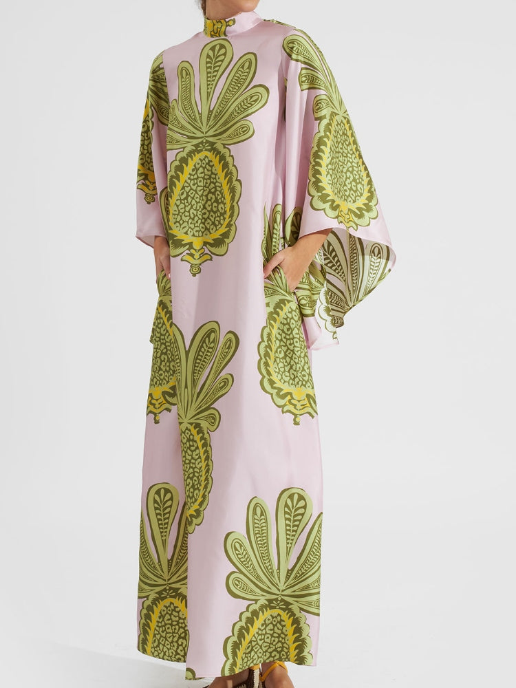 Rosa geblümtes Kleid mit 3/4-Ärmeln