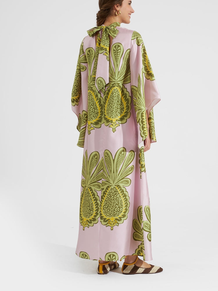 Rosa geblümtes Kleid mit 3/4-Ärmeln