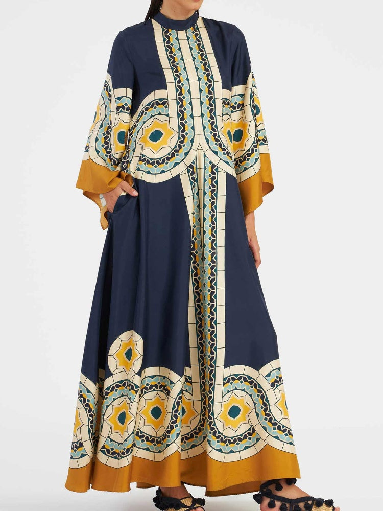 Magnifico bedrucktes Maxikleid – Blau