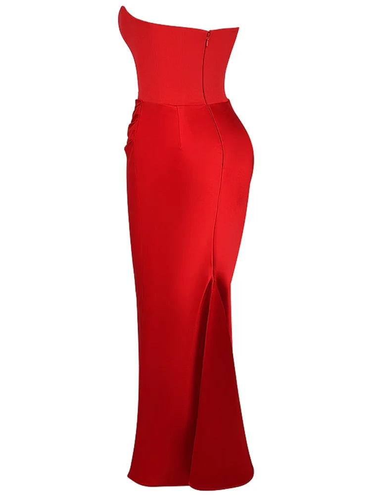 Scharlachrotes trägerloses Korsett-Maxikleid