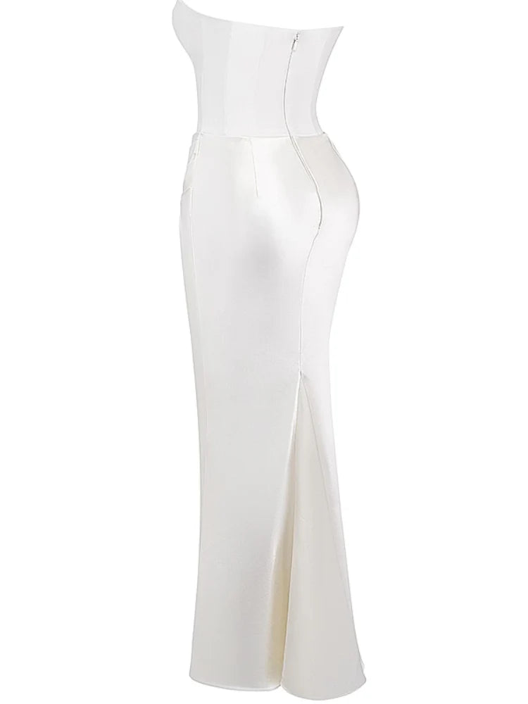 Elfenbeinfarbenes trägerloses Korsettkleid