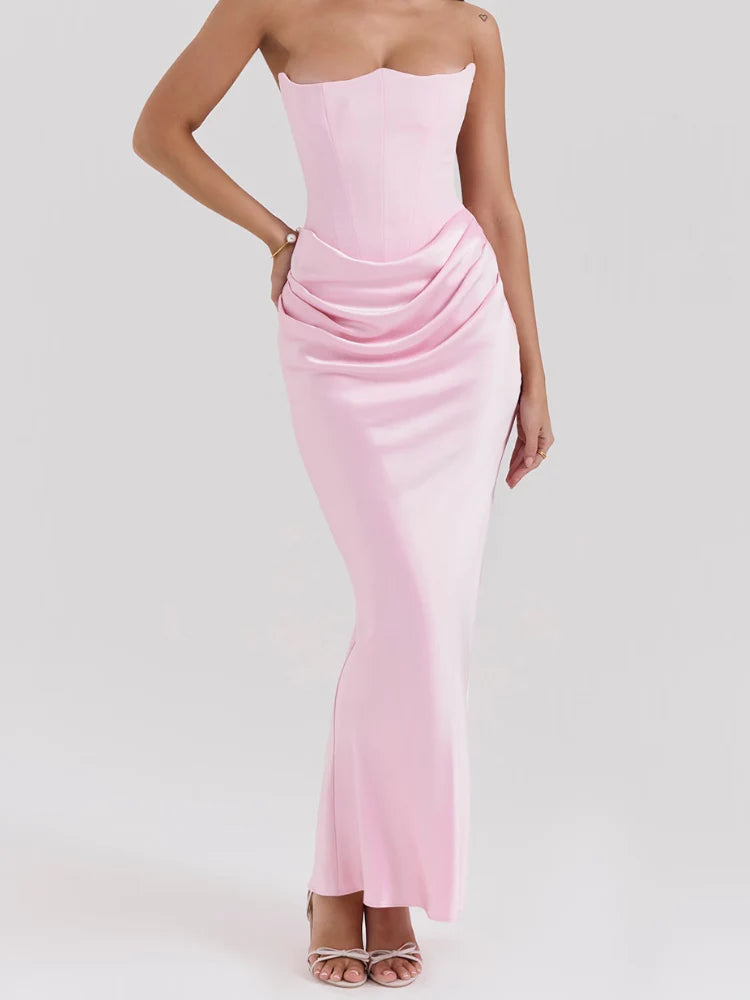 Pinkes trägerloses Bustier-Maxikleid