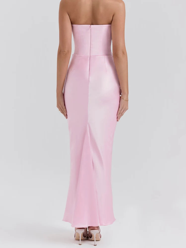 Pinkes trägerloses Bustier-Maxikleid
