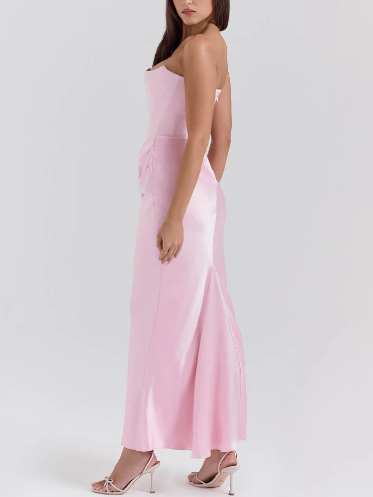 Pinkes trägerloses Bustier-Maxikleid