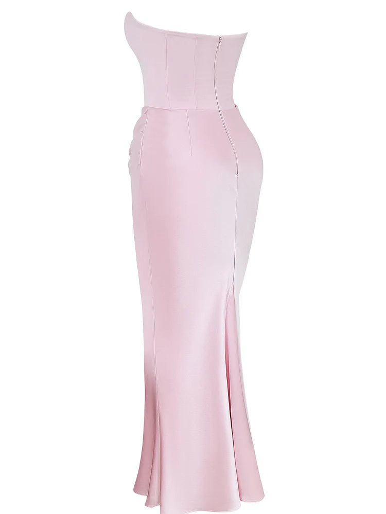 Pinkes trägerloses Bustier-Maxikleid