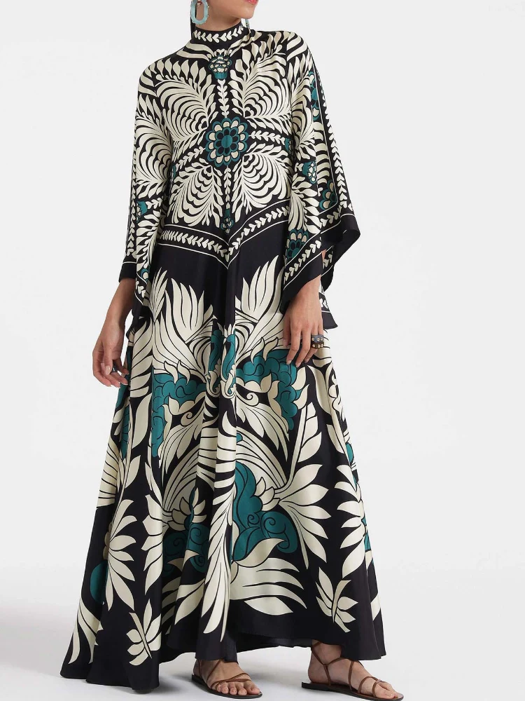Magnifico bedrucktes Maxikleid – Schwarz