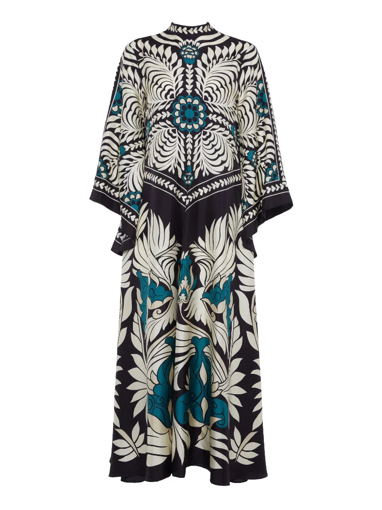 Magnifico bedrucktes Maxikleid – Schwarz